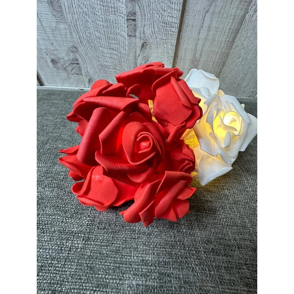 Rose String Lights Battery Operated Red & White LED Flowers Decor Wedding Party